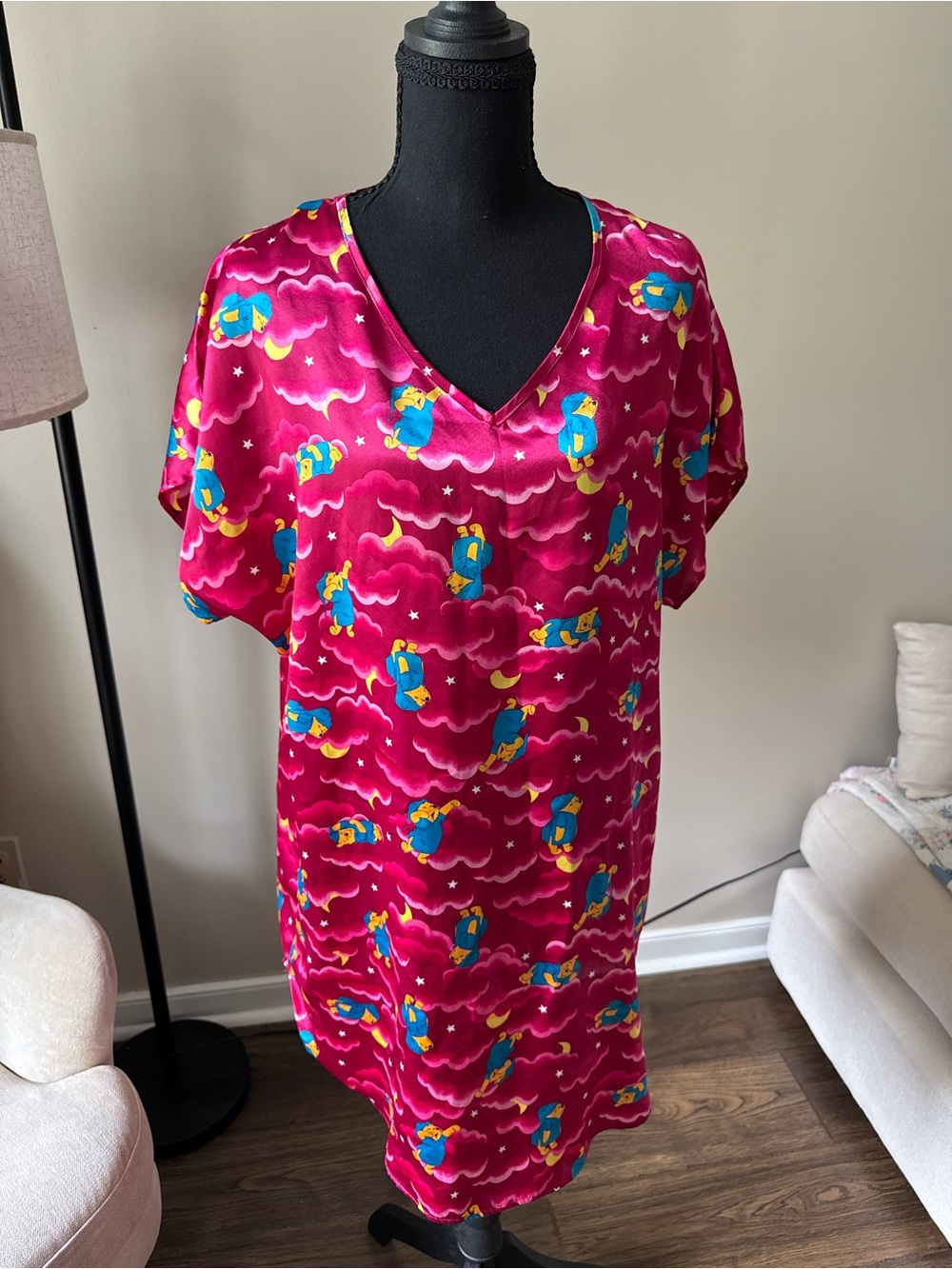Disney Pink Blue Parachute Print Satin Chemise Nightshirt